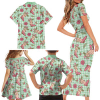 Green Paniolo Palaka Hawaiian Cowgirl Christmas Family Matching Short Sleeve Bodycon Dress and Hawaiian Shirt LT9 - Polynesian Pride