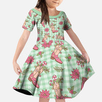 Green Paniolo Palaka Hawaiian Cowgirl Christmas Family Matching Summer Maxi Dress and Hawaiian Shirt LT9 Daughter's Dress Green - Polynesian Pride