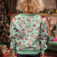 Green Paniolo Palaka Hawaiian Cowgirl Christmas Kid Ugly Christmas Sweater - Polynesian Pride