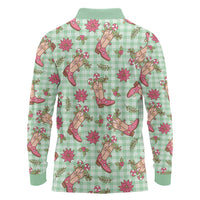 Green Paniolo Palaka Hawaiian Cowgirl Christmas Long Sleeve Polo Shirt - Polynesian Pride