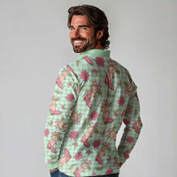 Green Paniolo Palaka Hawaiian Cowgirl Christmas Long Sleeve Polo Shirt - Polynesian Pride