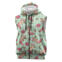 Green Paniolo Palaka Hawaiian Cowgirl Christmas Sleeveless Zip Hoodie - Polynesian Pride