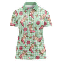 Green Paniolo Palaka Hawaiian Cowgirl Christmas Women Polo Shirt LT9 Female Green - Polynesian Pride