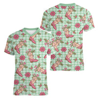 Green Paniolo Palaka Hawaiian Cowgirl Christmas Women V-Neck T-Shirt LT9 - Polynesian Pride