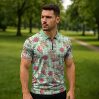 Green Paniolo Palaka Hawaiian Cowgirl Christmas Zipper Polo Shirt - Polynesian Pride