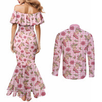 Pink Paniolo Palaka Hawaiian Cowgirl Christmas Couples Matching Mermaid Dress and Long Sleeve Button Shirt LT9 - Polynesian Pride