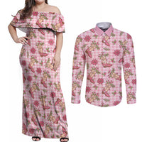 Pink Paniolo Palaka Hawaiian Cowgirl Christmas Couples Matching Off Shoulder Maxi Dress and Long Sleeve Button Shirt LT9 Pink - Polynesian Pride