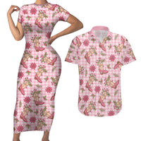 Pink Paniolo Palaka Hawaiian Cowgirl Christmas Couples Matching Short Sleeve Bodycon Dress and Hawaiian Shirt LT9 Pink - Polynesian Pride