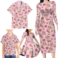 Pink Paniolo Palaka Hawaiian Cowgirl Christmas Family Matching Long Sleeve Bodycon Dress and Hawaiian Shirt LT9 - Polynesian Pride