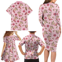 Pink Paniolo Palaka Hawaiian Cowgirl Christmas Family Matching Long Sleeve Bodycon Dress and Hawaiian Shirt LT9 - Polynesian Pride