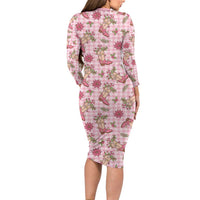 Pink Paniolo Palaka Hawaiian Cowgirl Christmas Family Matching Long Sleeve Bodycon Dress and Hawaiian Shirt LT9 - Polynesian Pride