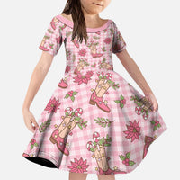 Pink Paniolo Palaka Hawaiian Cowgirl Christmas Kid Short Sleeve Dress - Polynesian Pride