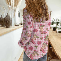 Pink Paniolo Palaka Hawaiian Cowgirl Christmas Women Casual Shirt LT9 - Polynesian Pride