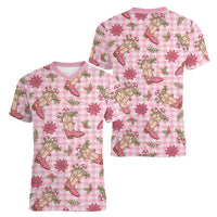 Pink Paniolo Palaka Hawaiian Cowgirl Christmas Women V-Neck T-Shirt LT9 - Polynesian Pride