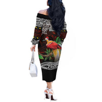 Papua New Guinea Christmas Off The Shoulder Long Sleeve Dress LT9 - Polynesian Pride
