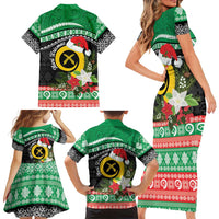 Vanuatu Pig's Tusk Meri Krismas! Family Matching Short Sleeve Bodycon Dress and Hawaiian Shirt Vanuatuan Sand Drawing Pattern LT9 - Polynesian Pride