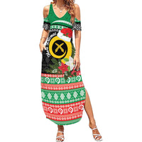 Vanuatu Pig's Tusk Meri Krismas! Family Matching Summer Maxi Dress and Hawaiian Shirt Vanuatuan Sand Drawing Pattern LT9 Mom's Dress Green - Polynesian Pride