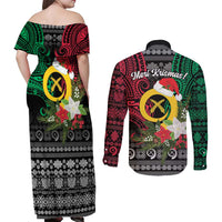 Vanuatu Pig's Tusk Meri Krismas! Couples Matching Off Shoulder Maxi Dress and Long Sleeve Button Shirt Vanuatuan Ancient Art Spirit LT9 - Polynesian Pride