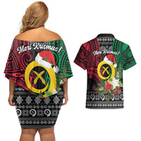 Vanuatu Pig's Tusk Meri Krismas! Couples Matching Off Shoulder Short Dress and Hawaiian Shirt Vanuatuan Ancient Art Spirit LT9 - Polynesian Pride