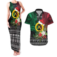 Vanuatu Pig's Tusk Meri Krismas! Couples Matching Tank Maxi Dress and Hawaiian Shirt Vanuatuan Ancient Art Spirit LT9 Black - Polynesian Pride