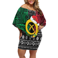 Vanuatu Pig's Tusk Meri Krismas! Family Matching Off Shoulder Short Dress and Hawaiian Shirt Vanuatuan Ancient Art Spirit LT9 Mom's Dress Black - Polynesian Pride