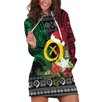 Vanuatu Pig's Tusk Meri Krismas! Hoodie Dress Vanuatuan Ancient Art Spirit LT9 Black - Polynesian Pride