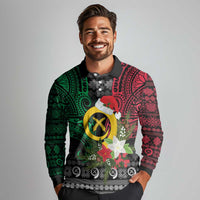 Vanuatu Pig's Tusk Meri Krismas! Long Sleeve Polo Shirt Vanuatuan Ancient Art Spirit - Polynesian Pride