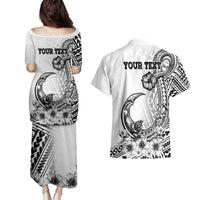 Ia Orana Tahiti Personalised Couples Matching Puletasi Dress and Hawaiian Shirt French Polynesia Hook Tattoo Special White Color LT9