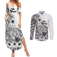 Ia Orana Tahiti Personalised Couples Matching Summer Maxi Dress and Long Sleeve Button Shirt French Polynesia Hook Tattoo Special White Color LT9