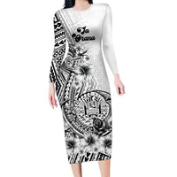 Ia Orana Tahiti Personalised Family Matching Long Sleeve Bodycon Dress and Hawaiian Shirt French Polynesia Hook Tattoo Special White Color LT9 Mom's Dress White - Polynesian Pride
