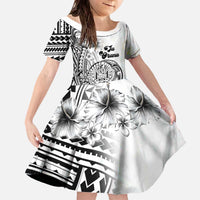 Ia Orana Tahiti Personalised Family Matching Off Shoulder Long Sleeve Dress and Hawaiian Shirt French Polynesia Hook Tattoo Special White Color LT9 Daughter's Dress White - Polynesian Pride