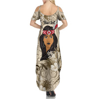 Personalized New Zealand Women's Day Summer Maxi Dress Maori Girl Feathers of Hope - Beige LT9 - Polynesian Pride