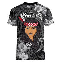 New Zealand Custom Women's Day Women V Neck T Shirt Maori Girl Feathers of Hope - Black LT9 - Polynesian Pride