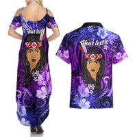 New Zealand Custom Women's Day Couples Matching Summer Maxi Dress and Hawaiian Shirt Maori Girl Feathers of Hope - Purple LT9 - Polynesian Pride