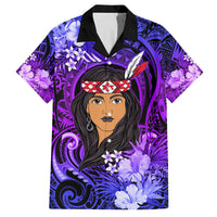 New Zealand Custom Women's Day Family Matching Summer Maxi Dress and Hawaiian Shirt Maori Girl Feathers of Hope - Purple LT9 Dad's Shirt - Short Sleeve Purple - Polynesian Pride