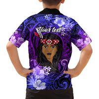 New Zealand Custom Women's Day Family Matching Tank Maxi Dress and Hawaiian Shirt Maori Girl Feathers of Hope - Purple LT9 - Polynesian Pride