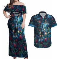 New Zealand Matariki Pohutukawa Couples Matching Off Shoulder Maxi Dress and Hawaiian Shirt Te Mauri te Ora LT9 Art - Polynesian Pride