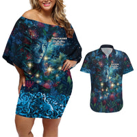 New Zealand Matariki Pohutukawa Couples Matching Off Shoulder Short Dress and Hawaiian Shirt Te Mauri te Ora LT9 Art - Polynesian Pride