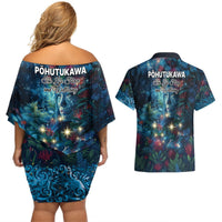 New Zealand Matariki Pohutukawa Couples Matching Off Shoulder Short Dress and Hawaiian Shirt Te Mauri te Ora LT9 - Polynesian Pride