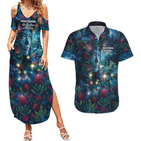 New Zealand Matariki Pohutukawa Couples Matching Summer Maxi Dress and Hawaiian Shirt Te Mauri te Ora LT9 Art - Polynesian Pride