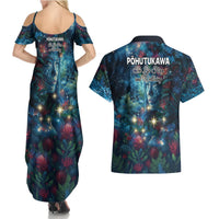 New Zealand Matariki Pohutukawa Couples Matching Summer Maxi Dress and Hawaiian Shirt Te Mauri te Ora LT9 - Polynesian Pride