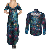 New Zealand Matariki Pohutukawa Couples Matching Summer Maxi Dress and Long Sleeve Button Shirt Te Mauri te Ora LT9 - Polynesian Pride
