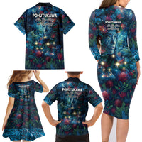 New Zealand Matariki Pohutukawa Family Matching Long Sleeve Bodycon Dress and Hawaiian Shirt Te Mauri te Ora LT9 - Polynesian Pride