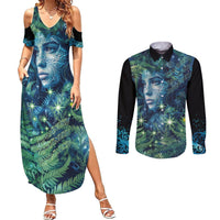 New Zealand Matariki Tupuanuku Couples Matching Summer Maxi Dress and Long Sleeve Button Shirt Te W o te Hauhake LT9 Art - Polynesian Pride
