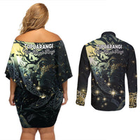 New Zealand Matariki Tupuarangi Couples Matching Off Shoulder Short Dress and Long Sleeve Button Shirt Ng Kai o te Rangi LT9 - Polynesian Pride