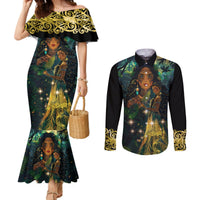 New Zealand Matariki Couples Matching Mermaid Dress and Long Sleeve Button Shirt Rongo Mori Wellbeing and Good Luck LT9 Art - Polynesian Pride
