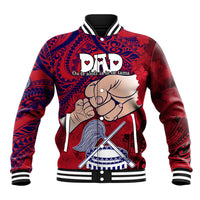 Dads Day American Samoa Baseball Jacket Dad Ou Te Alofa Ia Te Oe Tama - Polynesian Flowers Tribal LT9 Unisex Red - Polynesian Pride
