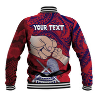 Personalised Dads Day American Samoa Baseball Jacket Dad Ou Te Alofa Ia Te Oe Tama - Polynesian Flowers Tribal LT9 - Polynesian Pride