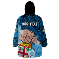 Personalised Fathers Day Polynesian Islands Fiji Wearable Blanket Hoodie Dad Au Lomani Iko - Polynesian Flowers Tribal LT9 - Polynesian Pride