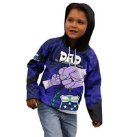 Personalised Fathers Day Polynesian Islands Samoa Kid Hoodie Dad Ou Te Alofa Ia Te Oe Tama - Blue Polynesian Flowers Tribal LT9 - Polynesian Pride